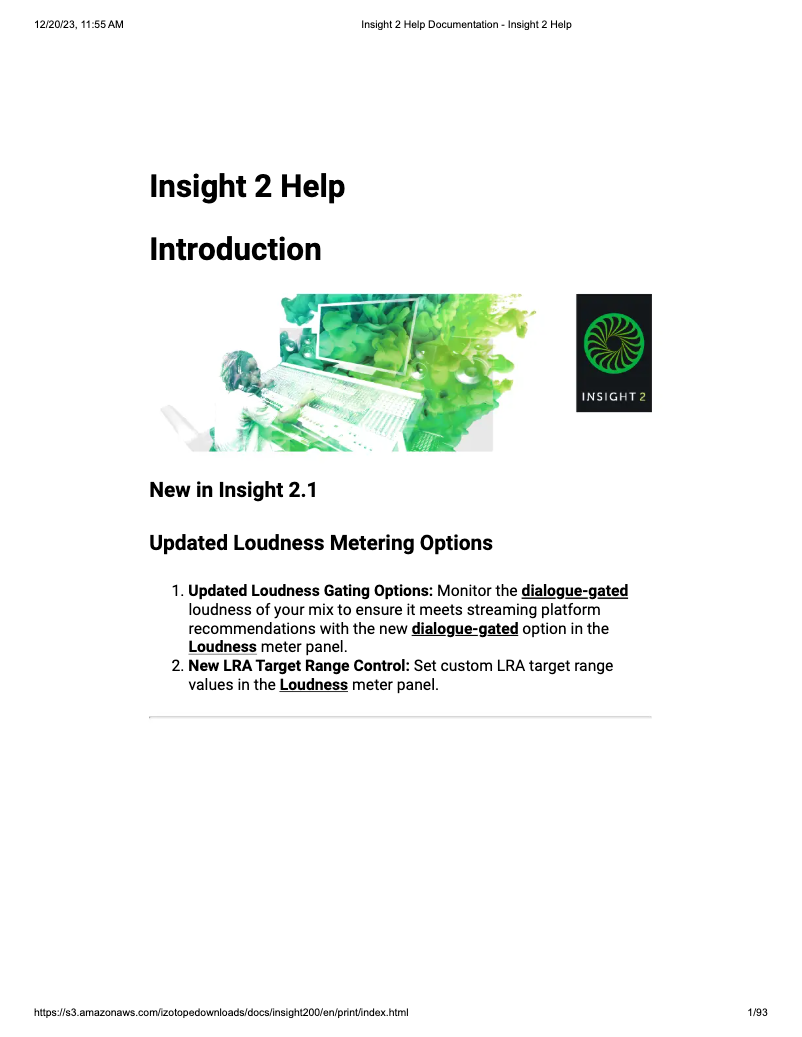 Page n°1 - Manuel utilisateur iZotope Insight 2