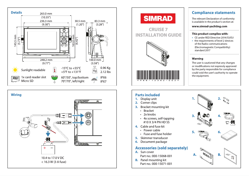Page 1 de la notice Manuel utilisateur Simrad Cruise 7