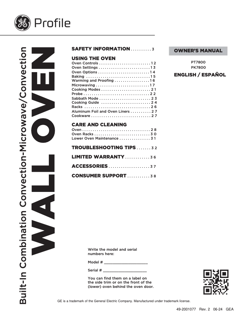Page 1 de la notice Manuel d'utilisation et d'entretien GE Profile PT7800DHWW