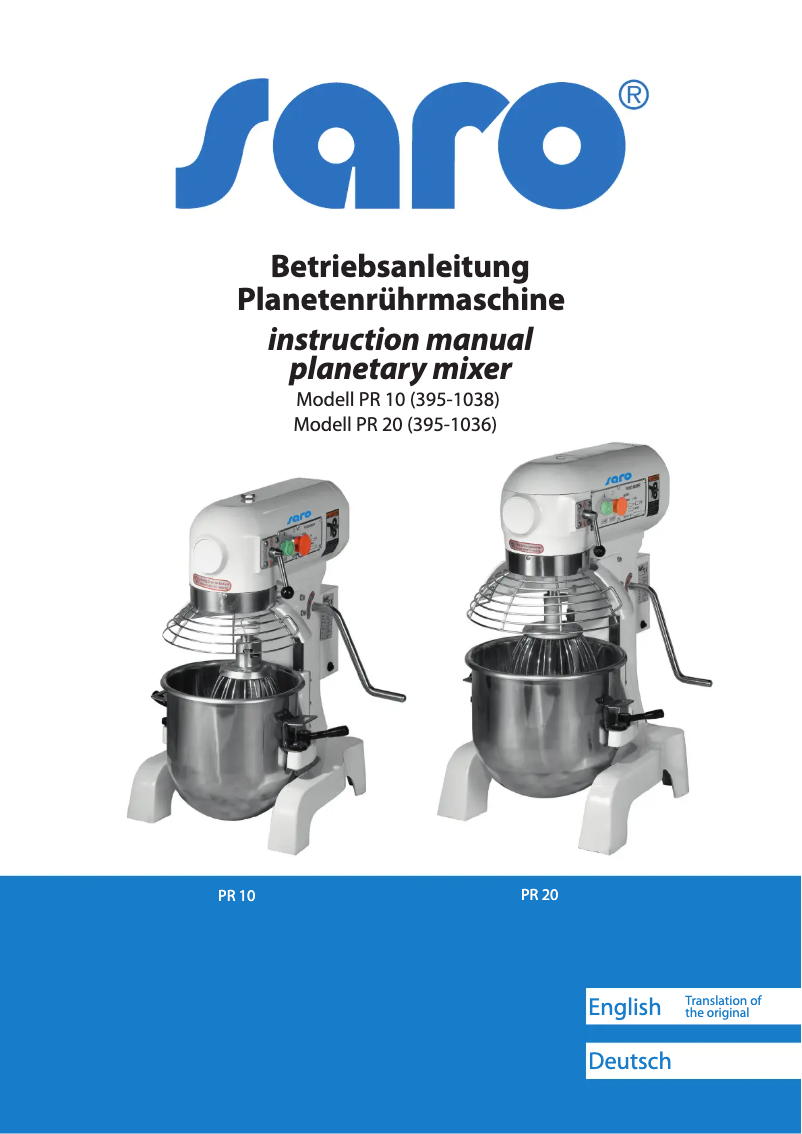 Page 1 de la notice Manuel utilisateur Saro PR 20