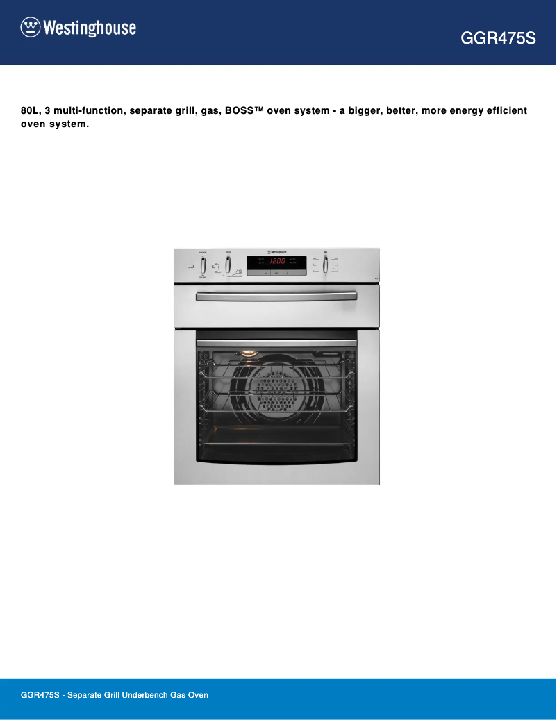 Page 1 de la notice Fiche technique Westinghouse GGR475S