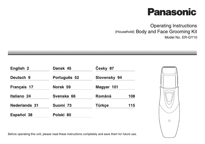 Page n°1 - Manuel utilisateur Panasonic ER-GY10