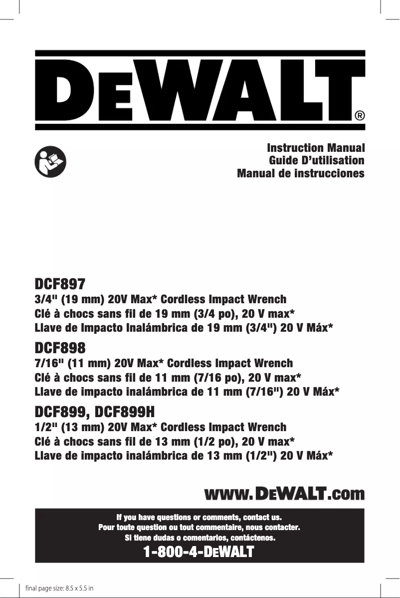 Page 1 de la notice Manuel utilisateur DeWalt DCF899H