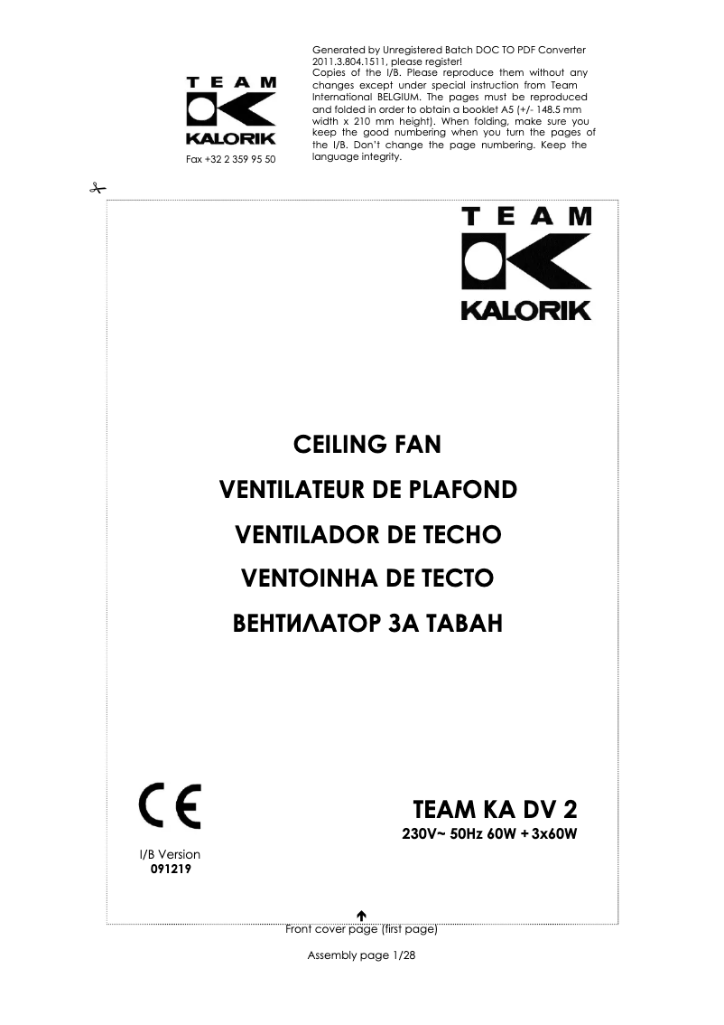 Image de la première page du manuel de l'appareil KA DV 2