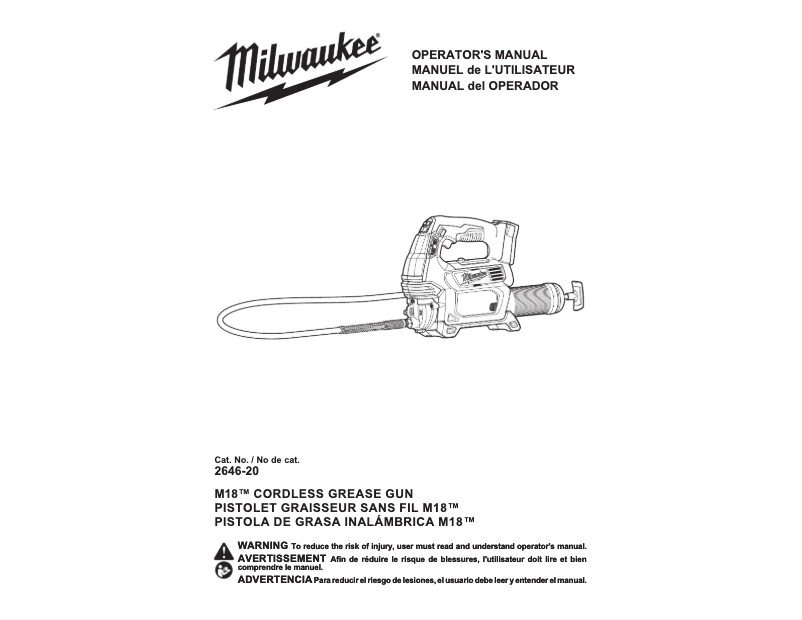 Page 1 de la notice Manuel utilisateur Milwaukee M18 2646-21CT