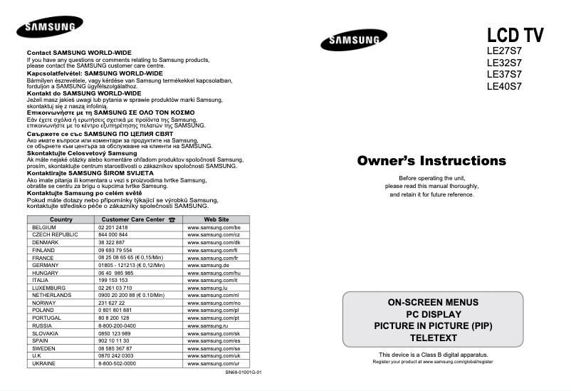 Page 1 de la notice Manuel utilisateur Samsung LE40S71B