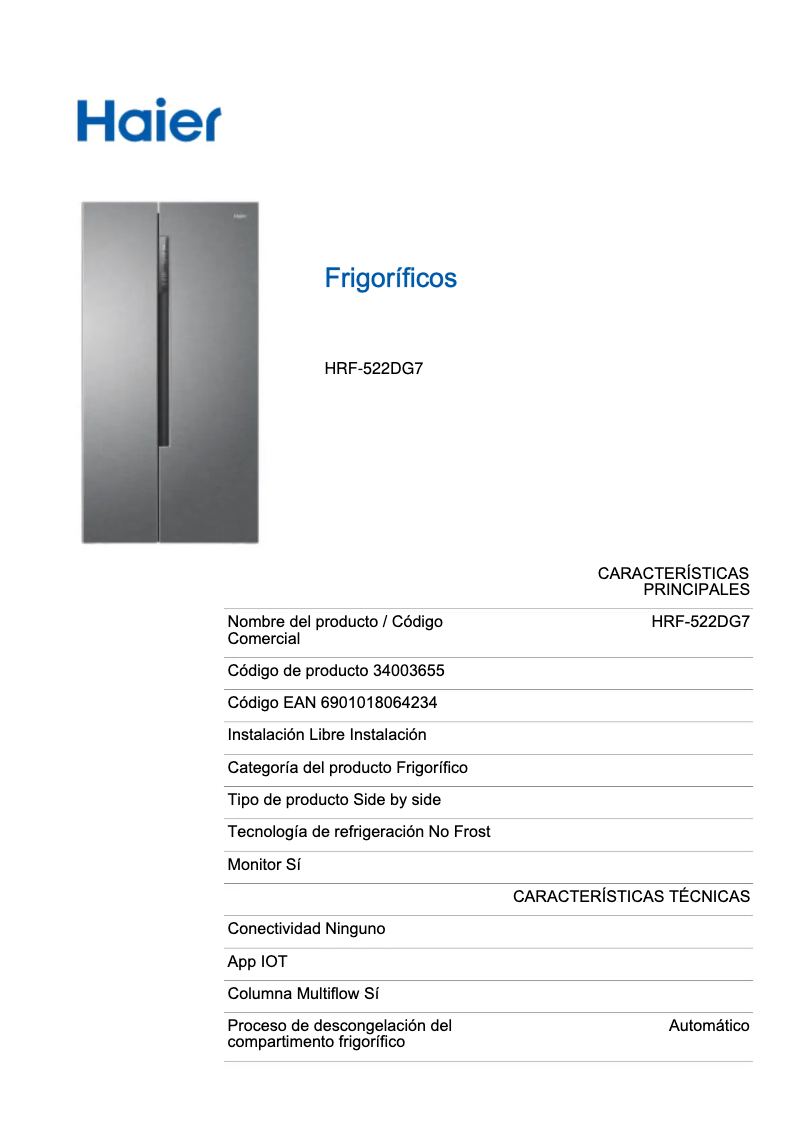 Image de la première page du manuel de l'appareil HRF-522DG7