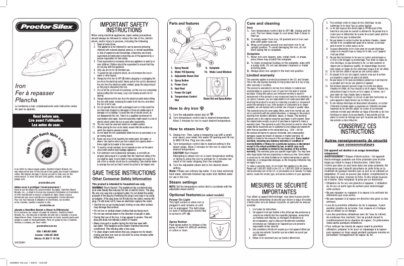 Page n°1 - Manuel utilisateur Proctor Silex 17291R
