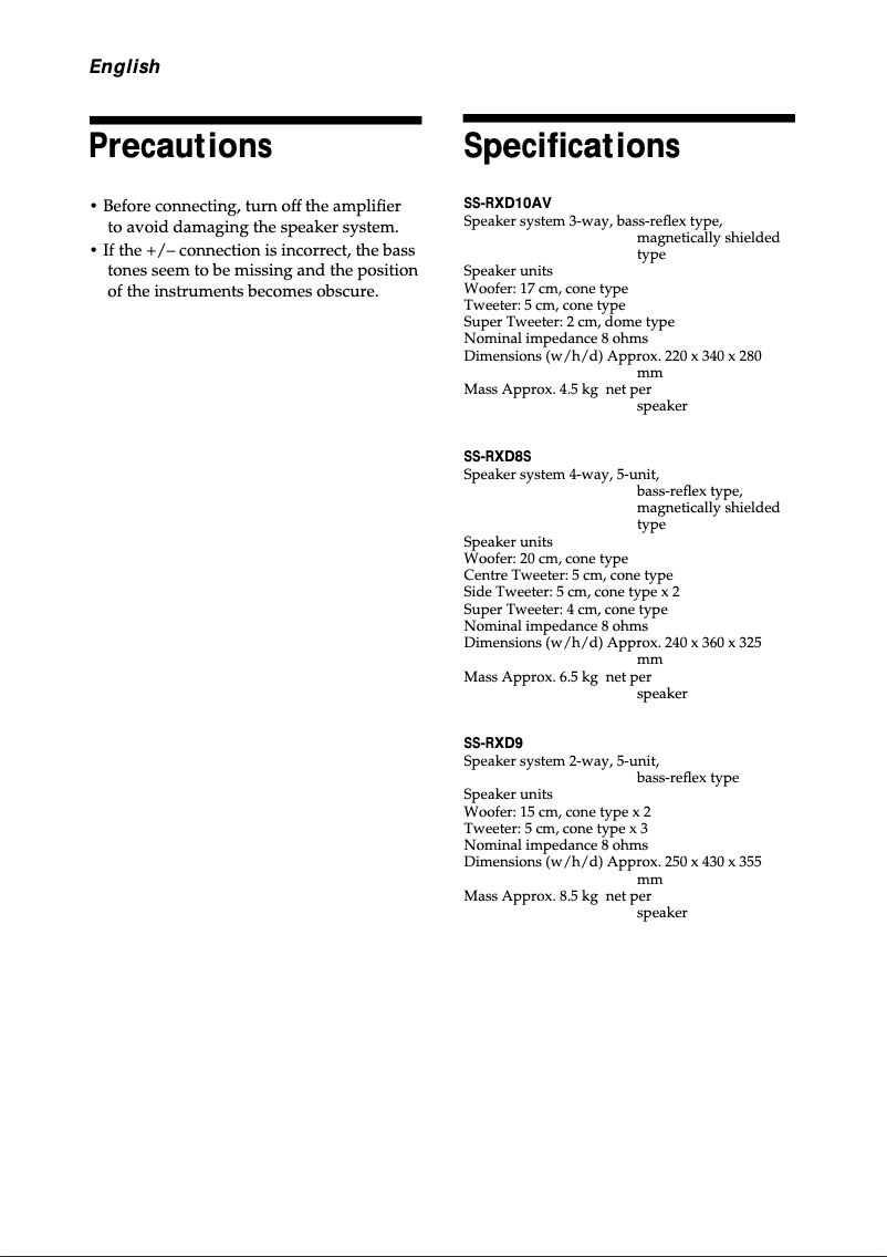 Página 1 del manual Manual de usuario Sony SS-RXD10AV