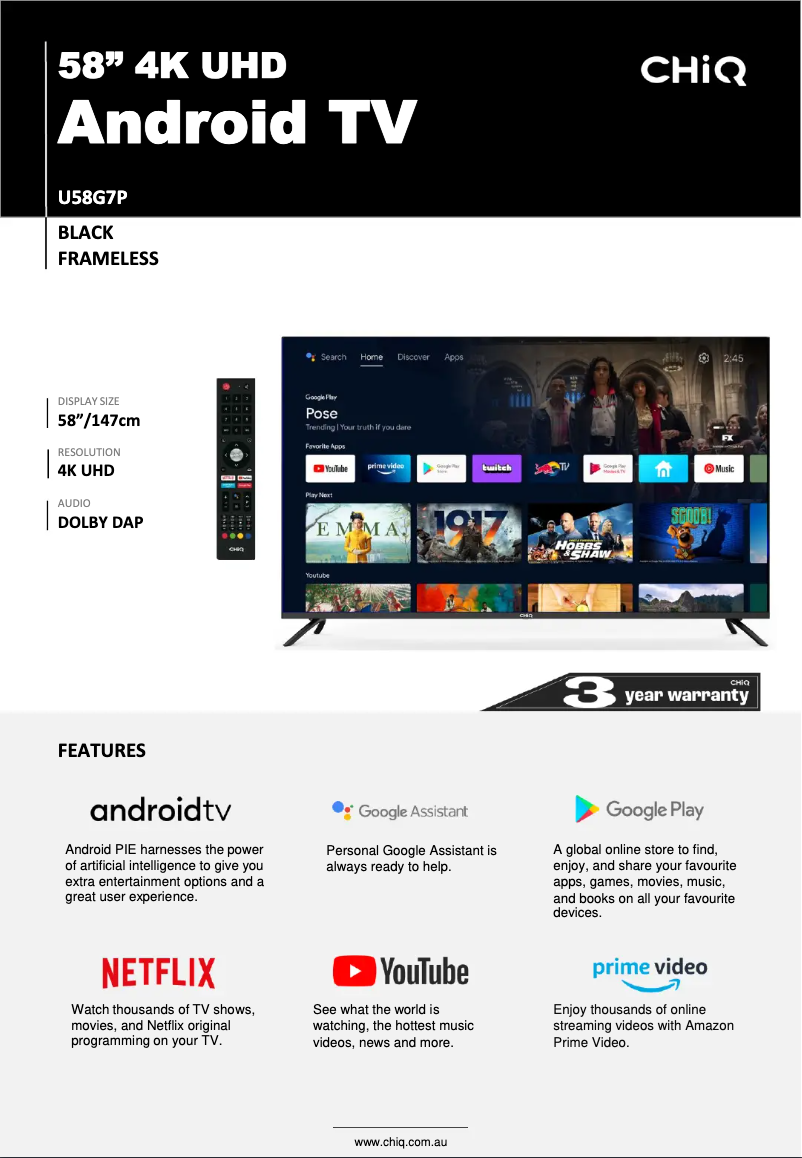 Page 1 de la notice Fiche technique CHiQ U58G7P