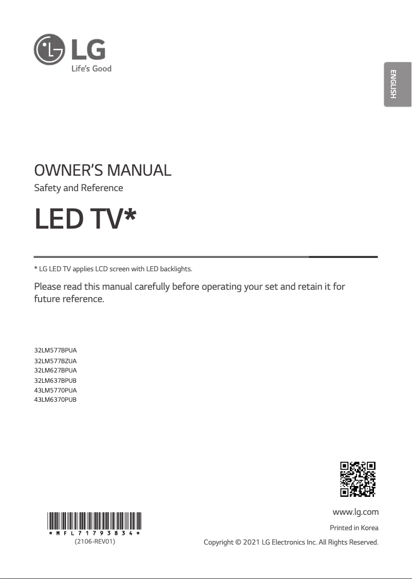 Image de la première page du manuel de l'appareil 43LM6370PUB