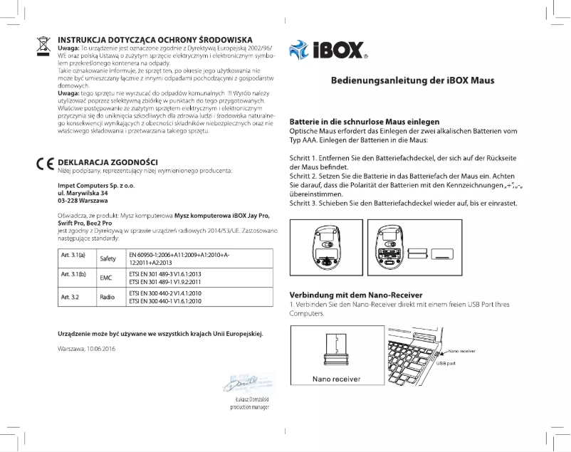 Page 1 de la notice Manuel utilisateur iBox BEE2 PRO