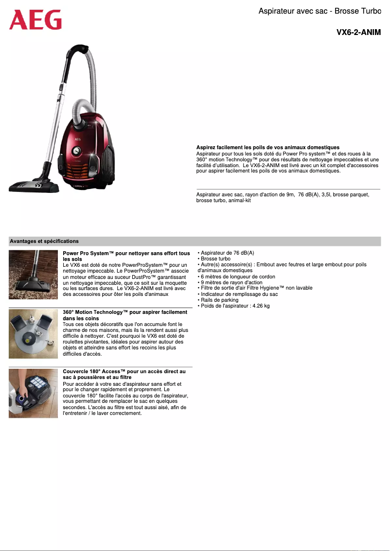 Page 1 de la notice Manuel utilisateur AEG VX6-2-ANIM