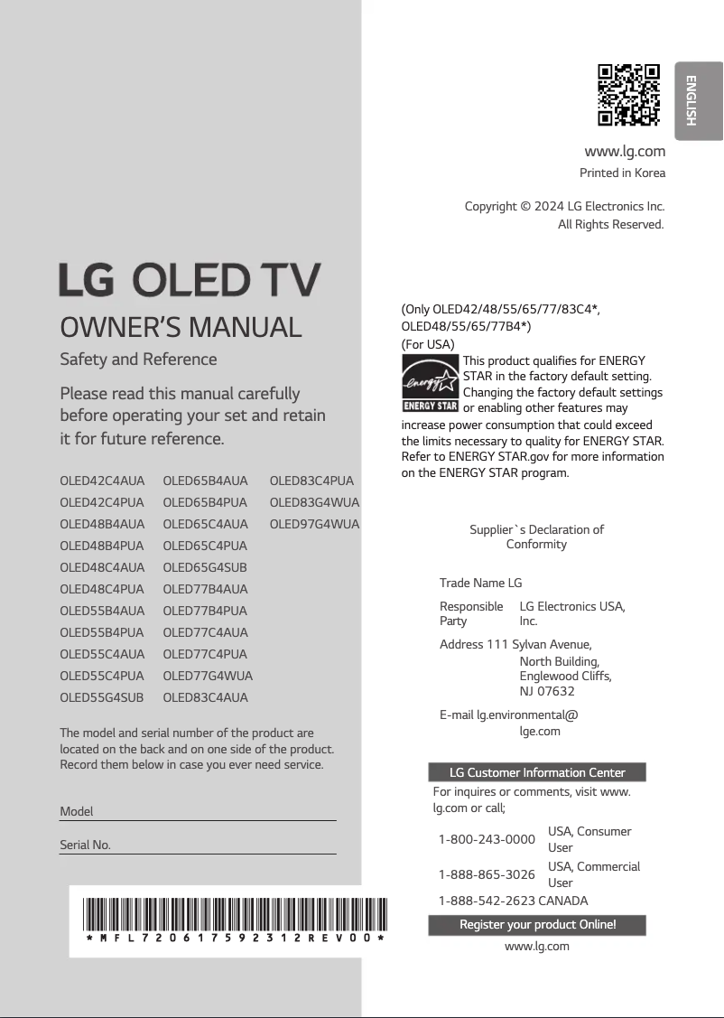 Page n°1 - Manuel utilisateur LG OLED65C4AUA