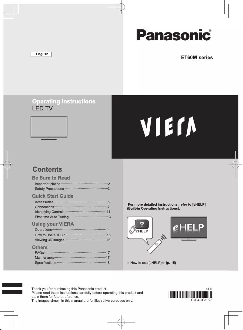 Page n°1 - Manuel utilisateur Panasonic Viera TH-L55ET60M