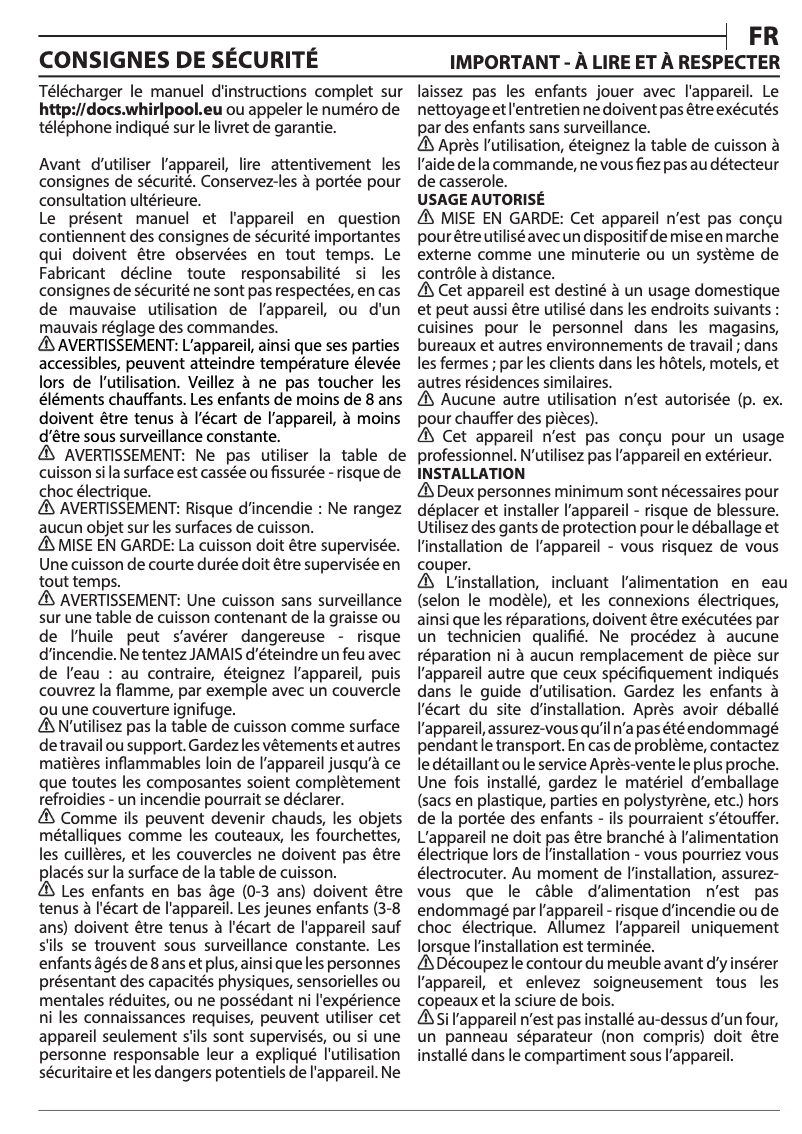 Page 1 de la notice Mode d'emploi Whirlpool WF S2765 NE/IXL