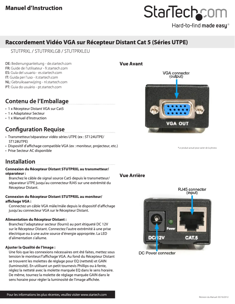 Page 1 de la notice Manuel utilisateur StarTech.com STUTPRXLEU