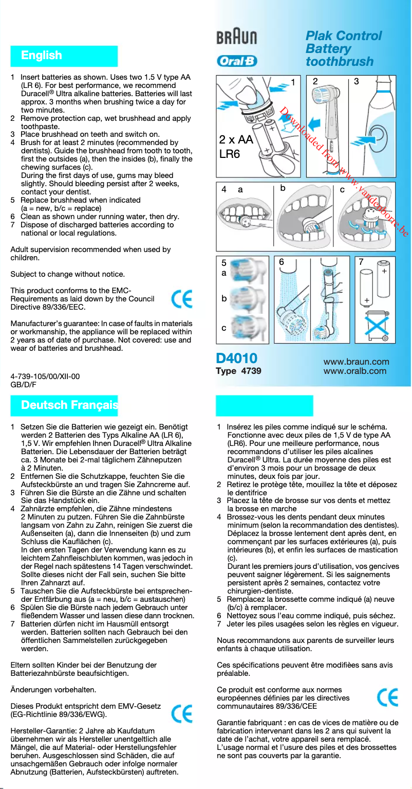 Page 1 de la notice Manuel utilisateur Oral-B Advance Power D4010
