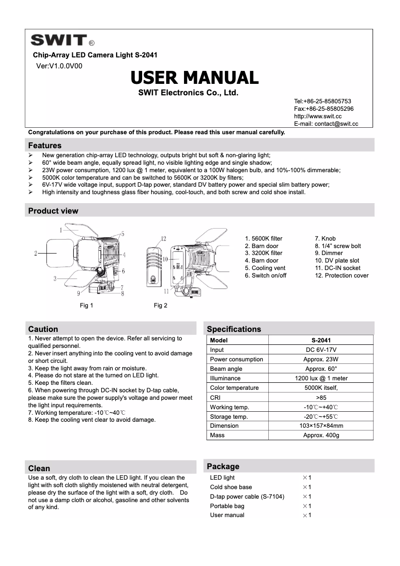 Page n°1 - Manuel utilisateur SWIT S-2041