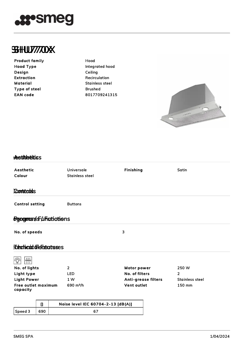 Page n°1 - Fiche technique Smeg SHU770X