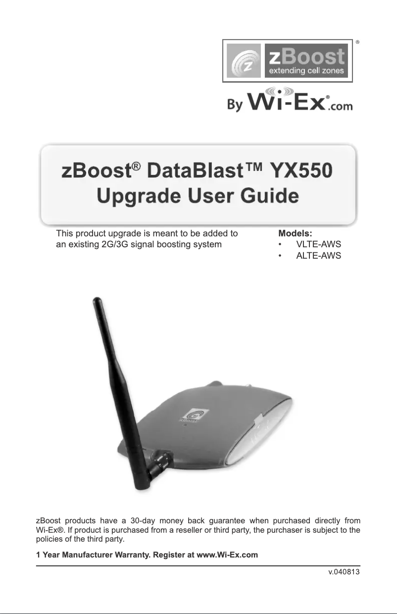 Page 1 de la notice Manuel utilisateur zBoost DataBlast YX550-ALTE-AWS-UPGRADE