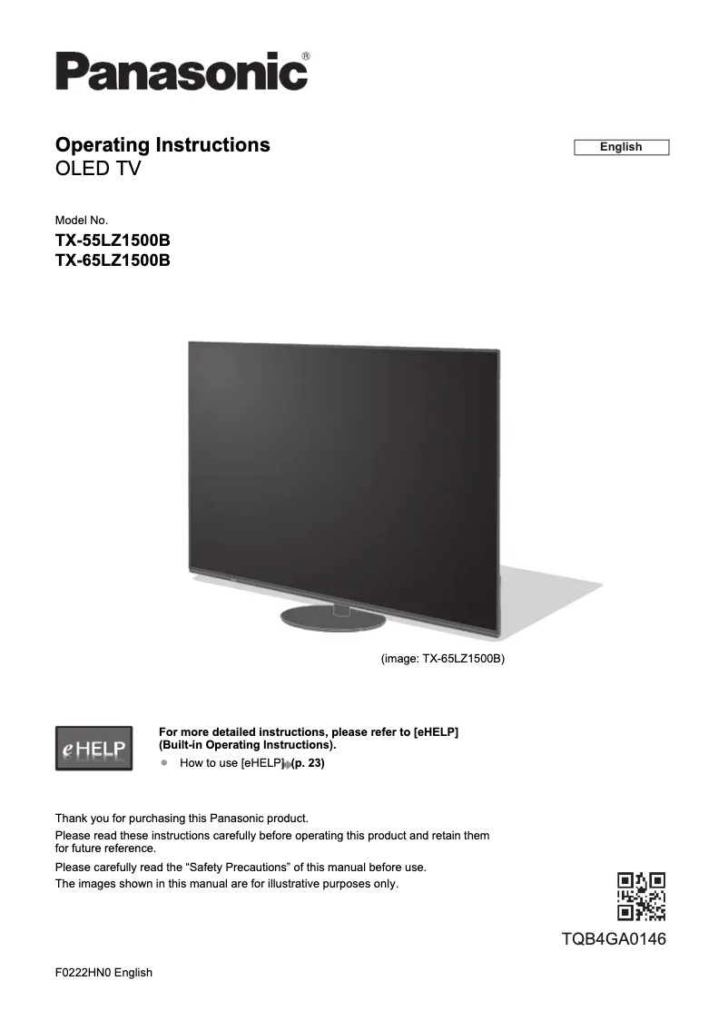 Page 1 of the manual Quick Start Guide Panasonic TX-65LZ1500B