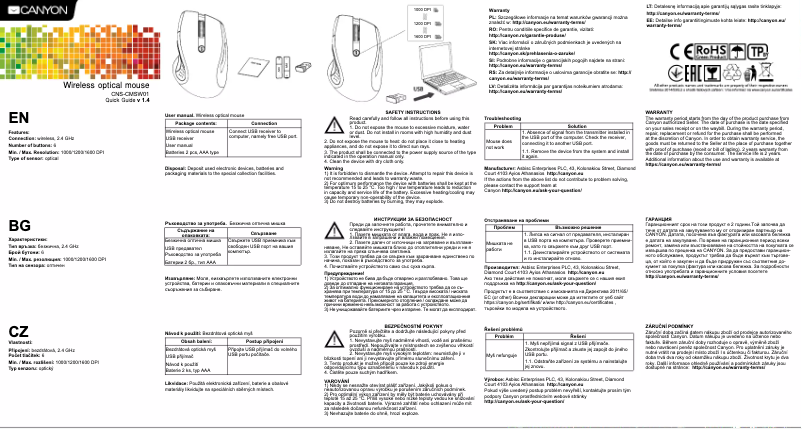 Page 1 de la notice Manuel utilisateur Canyon CNS-CMSW01