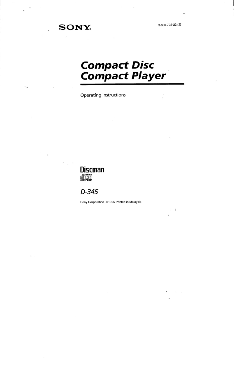 Image de la première page du manuel de l'appareil Discman D-345