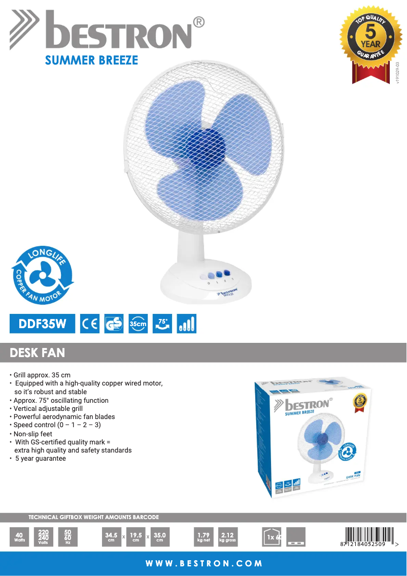 Page n°1 - Fiche technique Bestron DDF35W