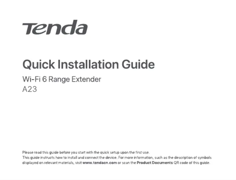 Page 1 de la notice Guide de démarrage rapide Tenda A23