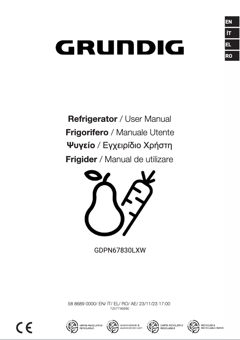 Page 1 de la notice Manuel utilisateur Grundig GDPN67830LXW