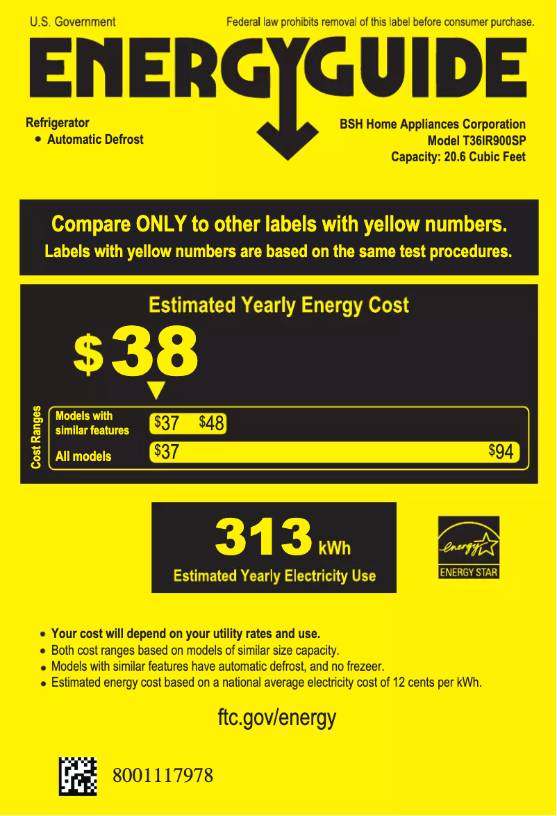 Page n°1 - Label énergétique Thermador T36IR900SP