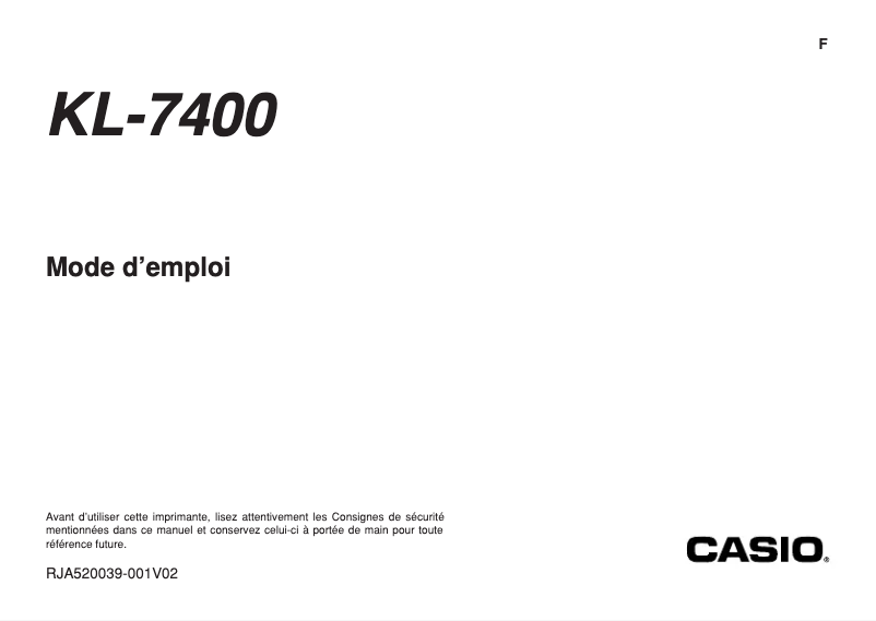 Page n°1 - Manuel utilisateur Casio KL-7400