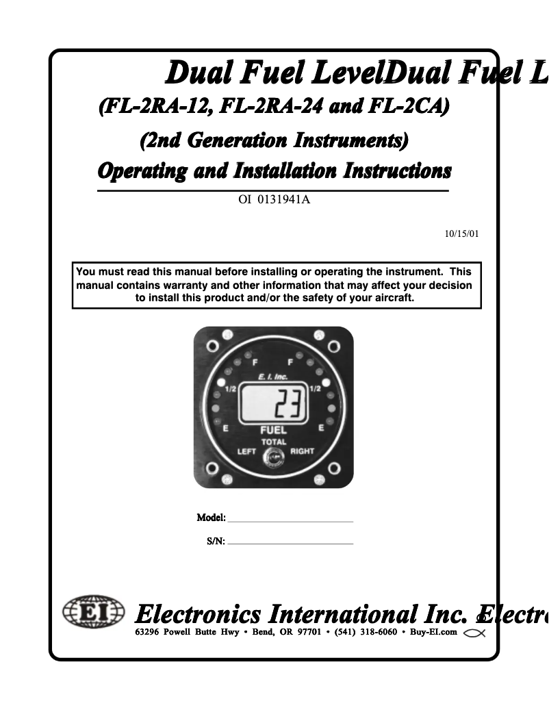 Page n°1 - Manuel utilisateur Electronics International FL-2RA-12