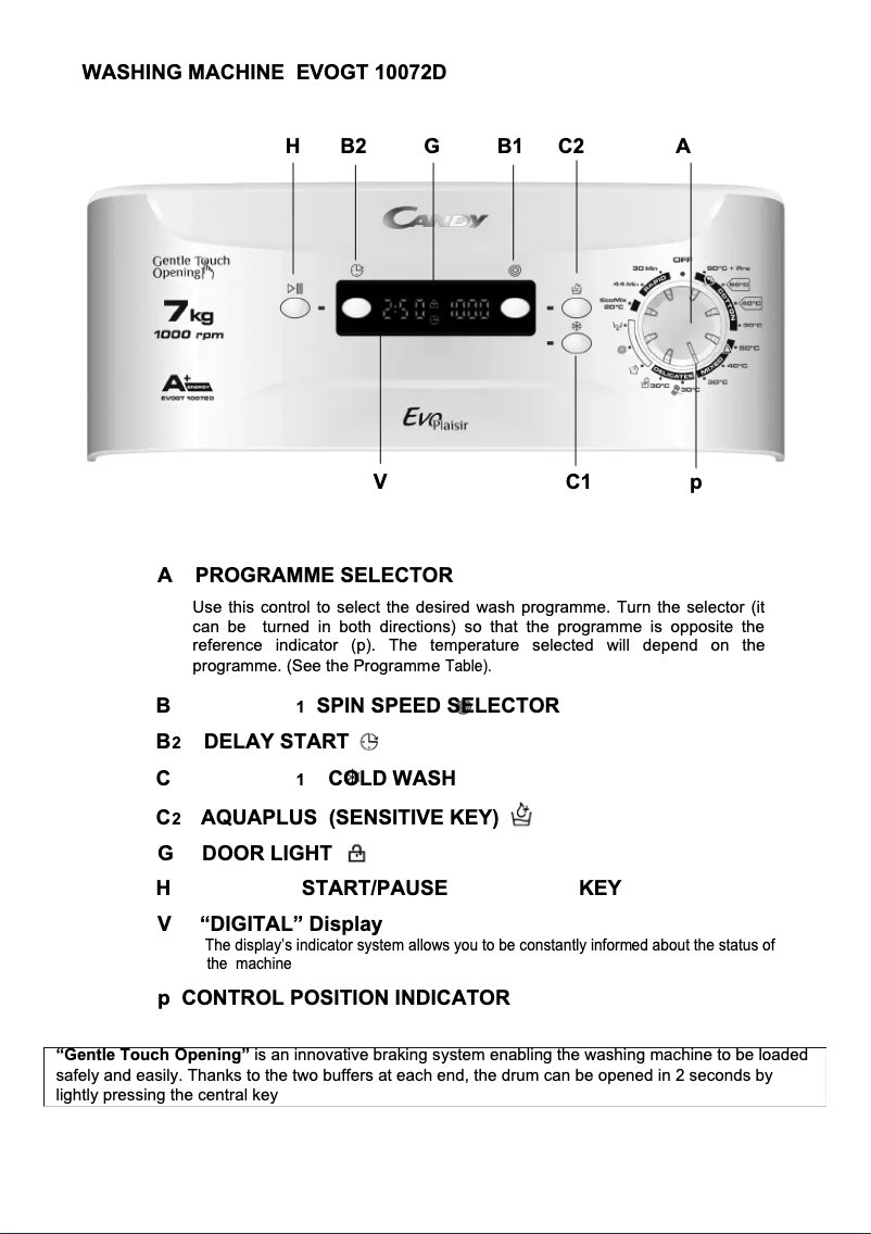 Page 1 de la notice Manuel utilisateur Candy EVOGT 10072D/1-S