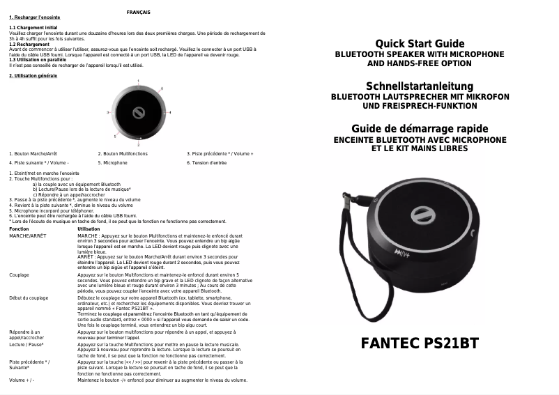 Page n°1 - Manuel utilisateur Fantec PS21BT-RD