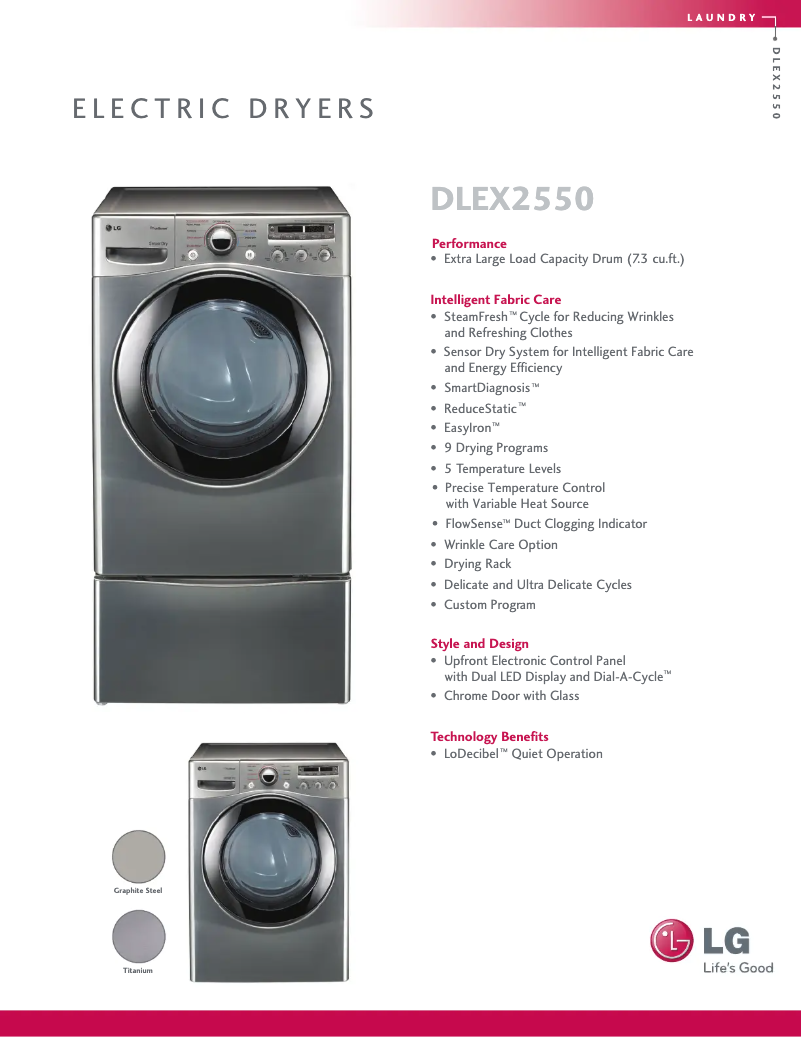 Page 1 de la notice Fiche technique LG DLEX2550V