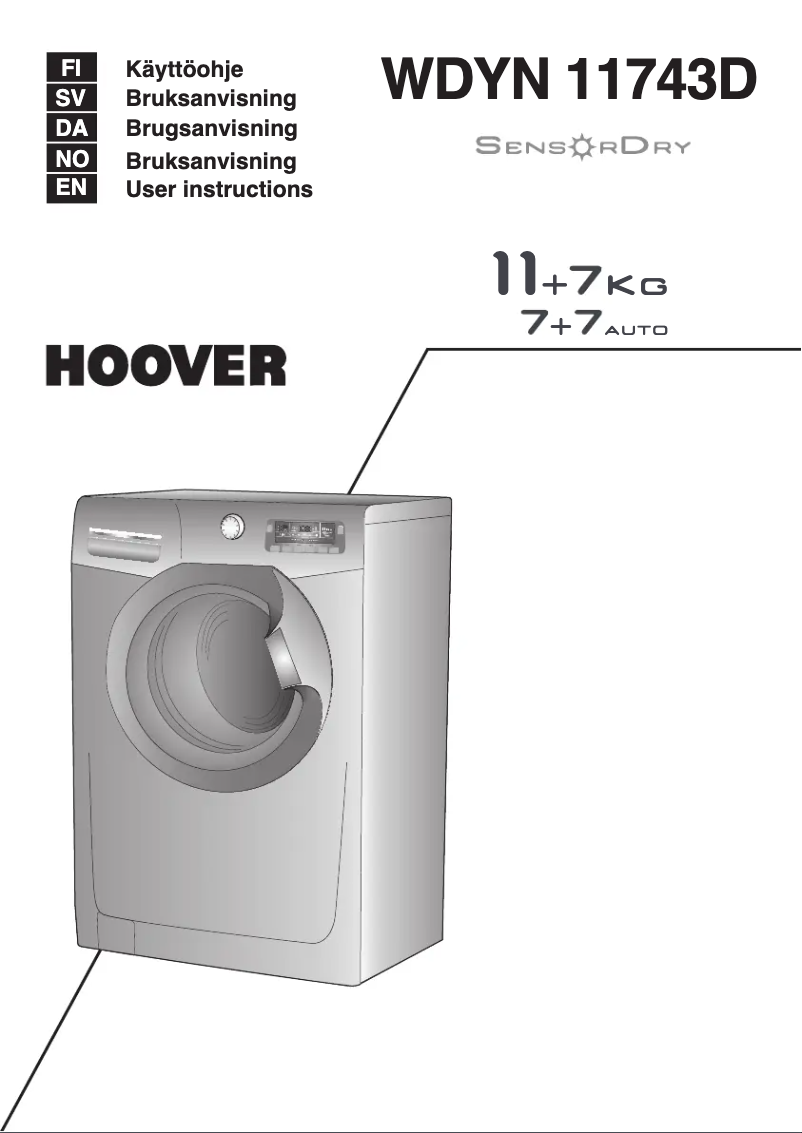 Page n°1 - Manuel utilisateur Hoover SensorDry WDYN 11743D-S