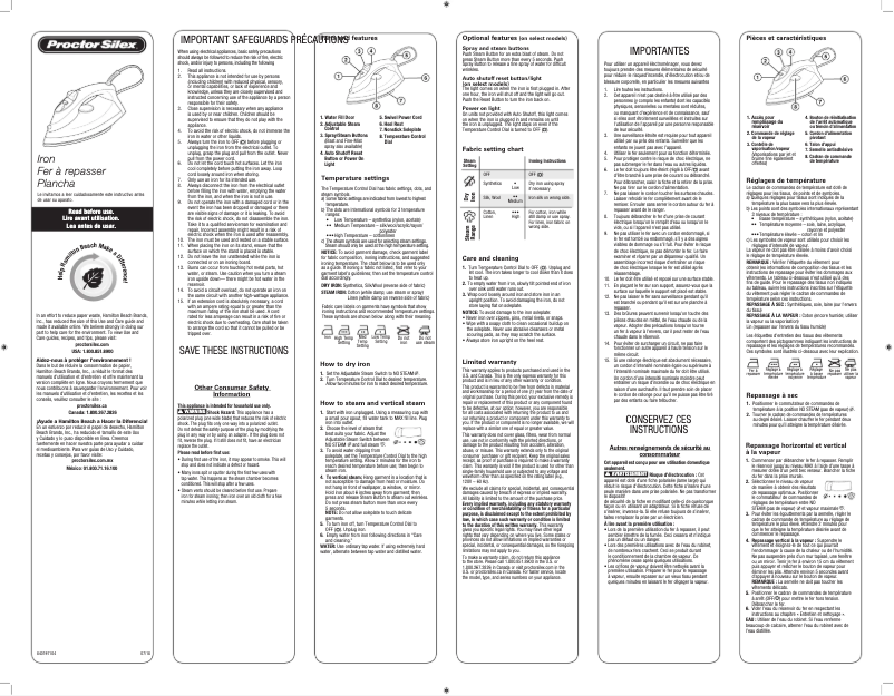 Page n°1 - Manuel d'utilisation et d'entretien Proctor Silex 17202