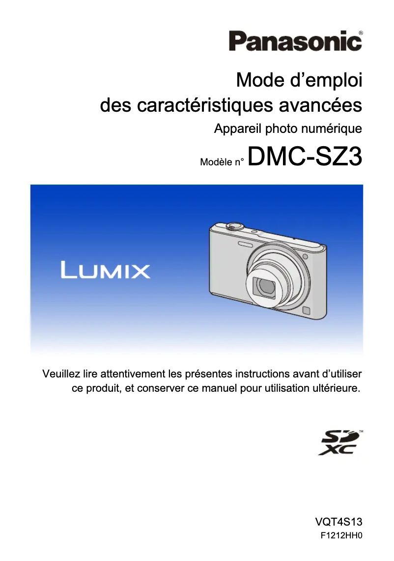Image de la première page du manuel de l'appareil Lumix DMC-SZ3