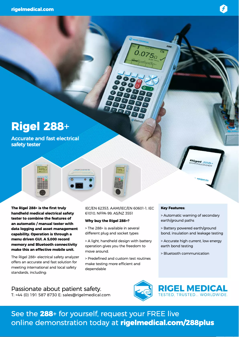 Page 1 de la notice Fiche technique Rigel Medical 288+