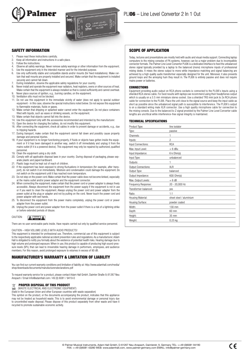 Image de la première page du manuel de l'appareil PLI-06