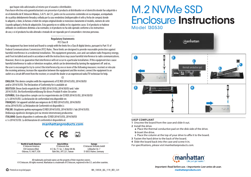 Page 1 de la notice Manuel utilisateur Manhattan 130530