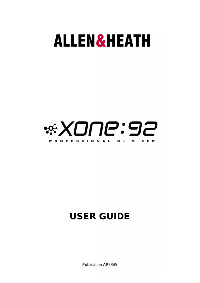 Page n°1 - Manuel utilisateur Allen & Heath XONE:92L