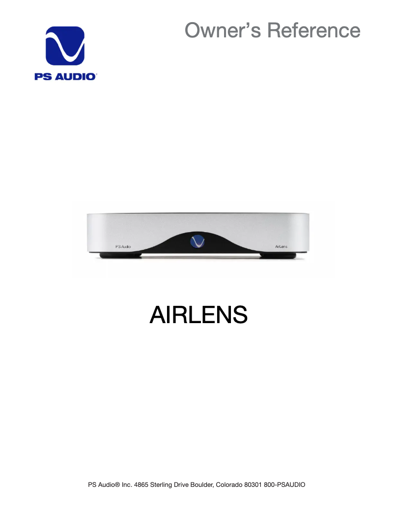 Page n°1 - Manuel utilisateur PS Audio AirLens