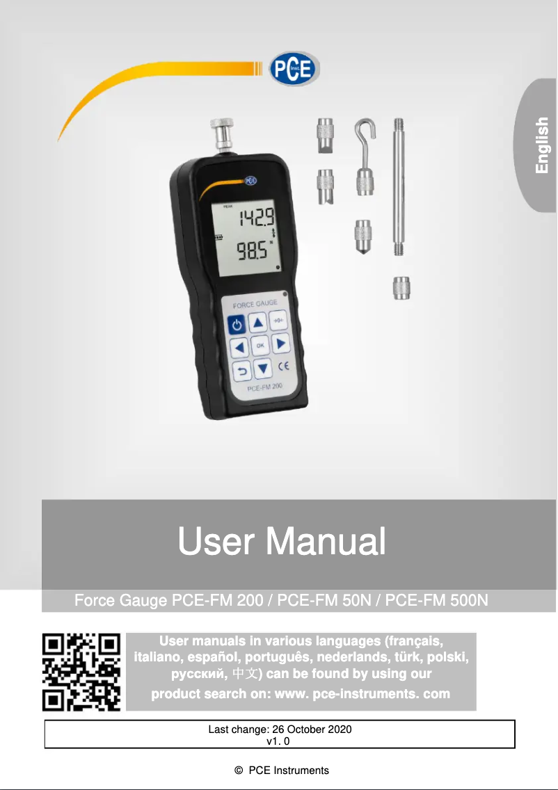 Image de la première page du manuel de l'appareil PCE-FM 50N