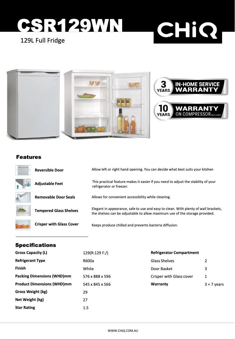 Image de la première page du manuel de l'appareil CSR129WN