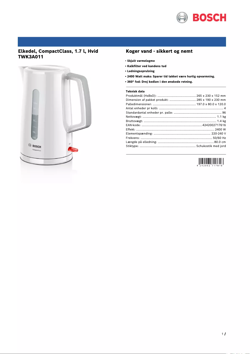 Page 1 de la notice Brochure Bosch TWK3A011