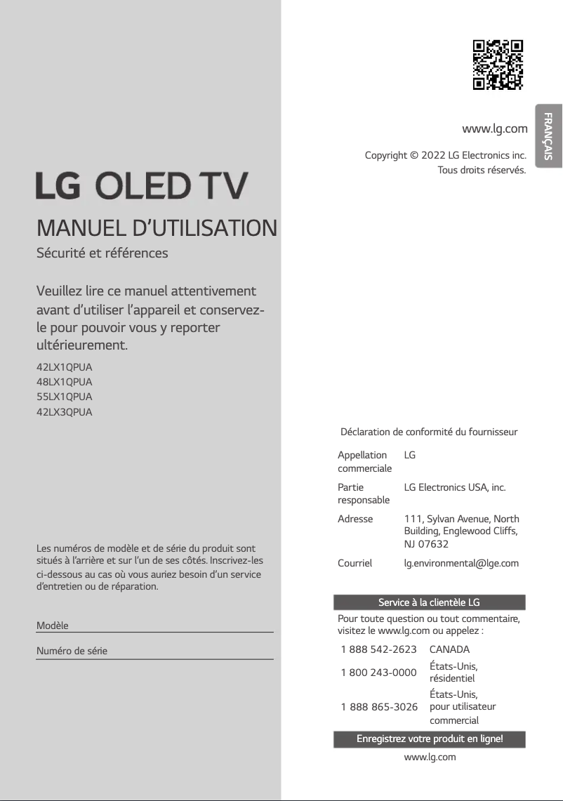 Page 1 de la notice Manuel utilisateur LG 42LX3QPUA