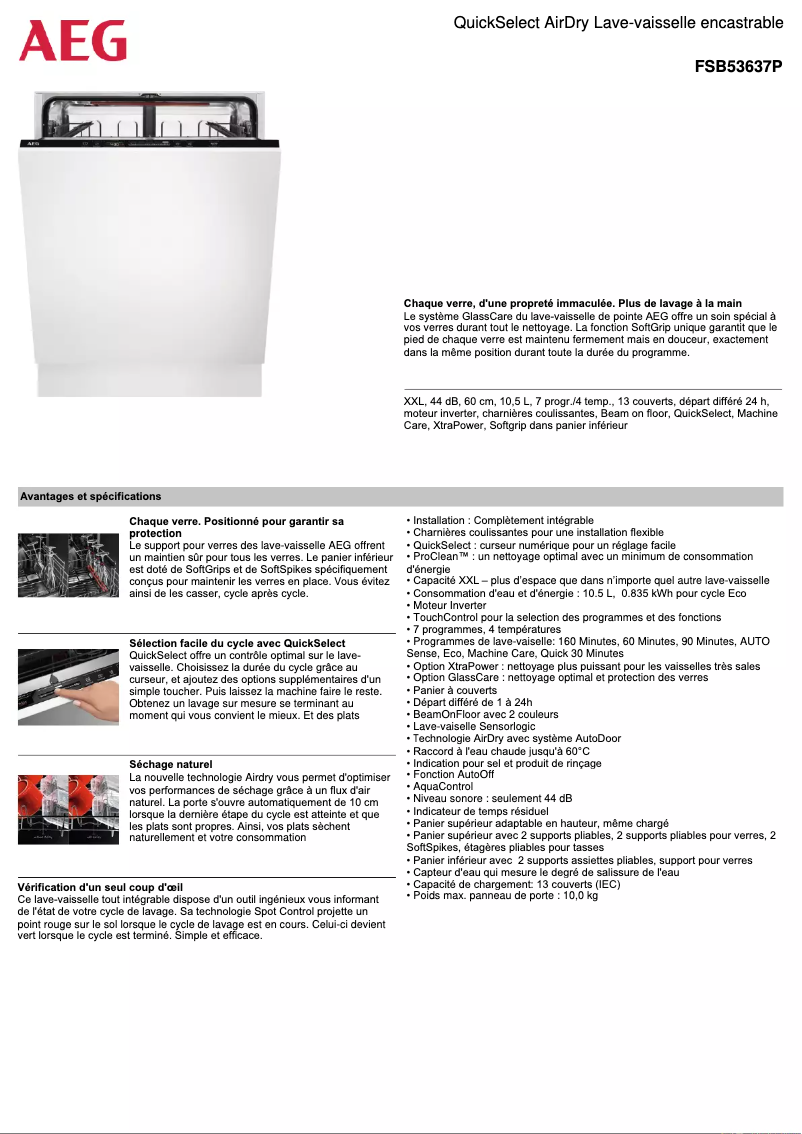 Page 1 de la notice Fiche technique AEG FSB53637P